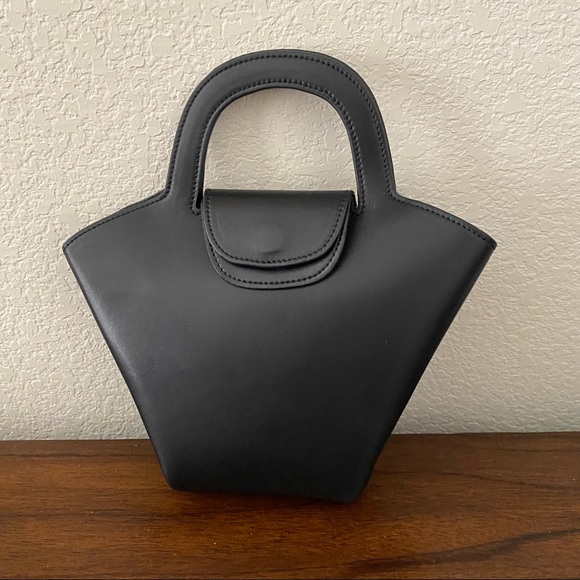 Black Sheepskin Leather Mini DOLL Tote Satchel Crossbody Purse Basket Bag B5 - Picture 5 of 11